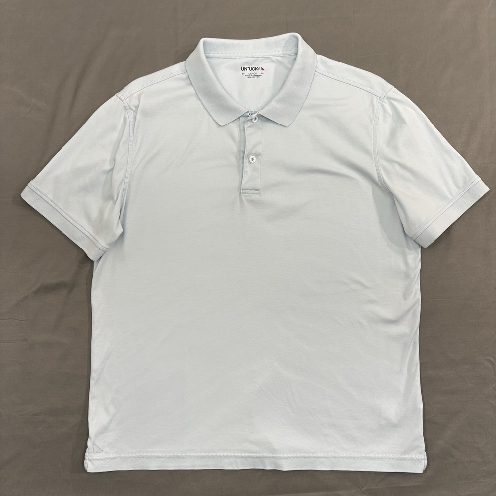 UNTUCKit Polo Shirt Mens L Light Blue Reg Fit Cotton Performance Short Sleeve